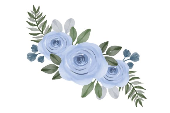 Arrangement of Blue Roses Watercolor Illustrations