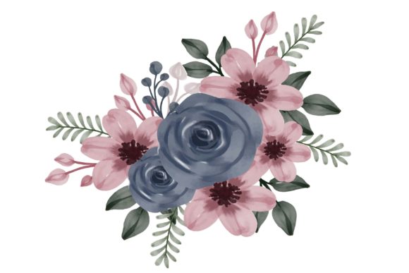 Blue Roses Watercolor Frame Illustrations