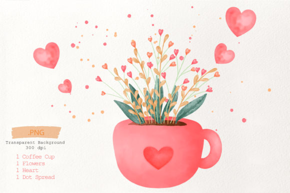 Coffee Cup, Flowers Watercolor Illustrations