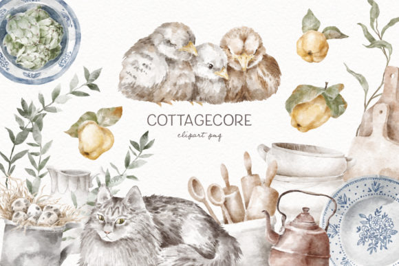 Cottagecore Watercolor Clipart Png and Illustrations