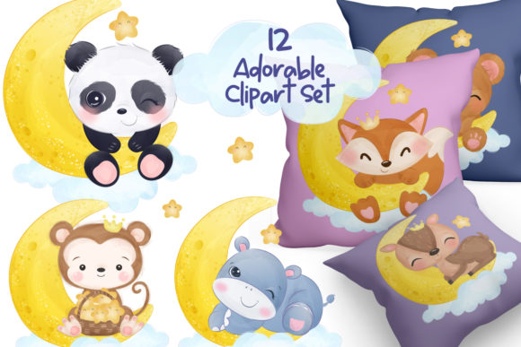 Cute Animals in Watercolor Clipart Set