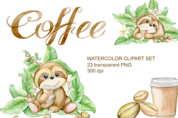 Cute Sloth Clipart, Watercolor Illustrations