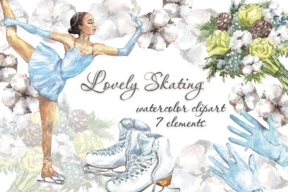 Figure Skating Watercolor Clipart and Illustrations