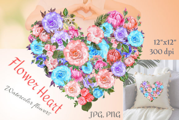 Flower Heart, Watercolor Flowers Illustrations