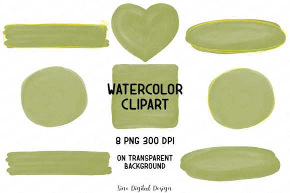 Green Watercolor, Gold Glitter Clipart Illustrations