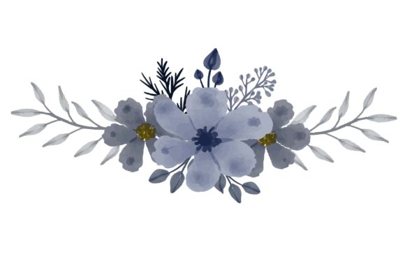 Grey Floral Watercolor Frame Collection and Illustrations