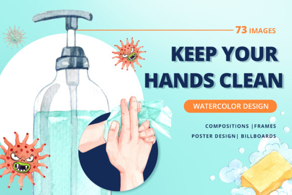 Keep Your Hands Clean Watercolor Illustrations