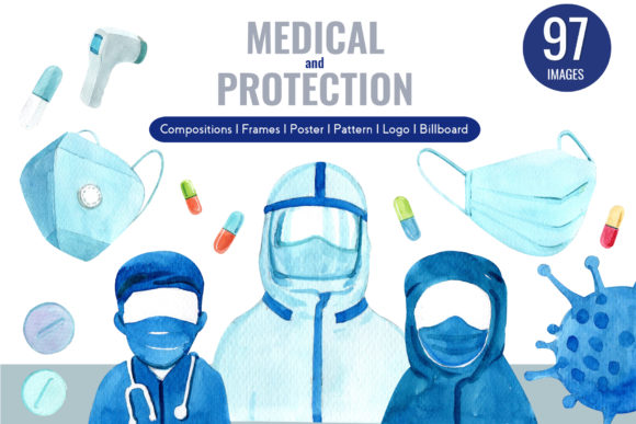 Medical and Protection Watercolor Illustrations