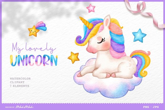 My Lovely Unicorn Watercolor Clipart