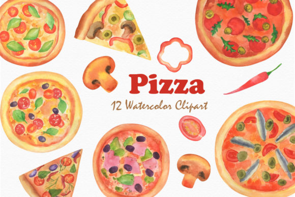 Pizza Clipart Watercolor Italian Food Illustrations