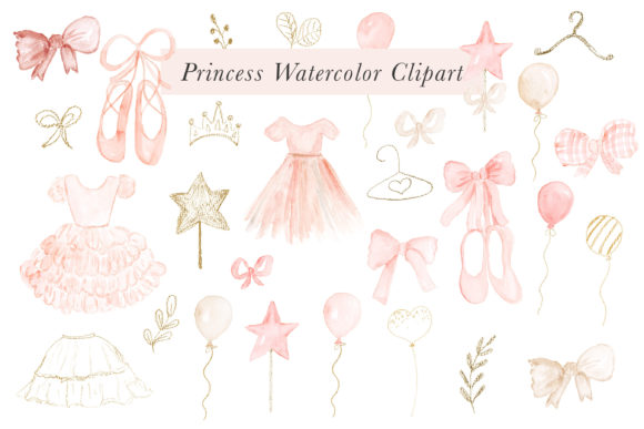Princess Watercolor Clipart and Illustrations