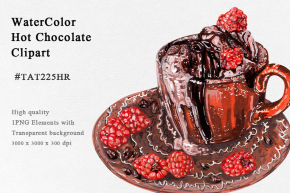 Raspberry Hot Chocolate Watercolor Illustrations