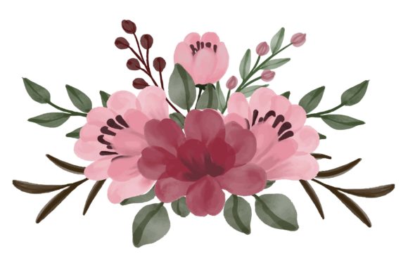 Red Floral Watercolor Frame: Premium Illustrations