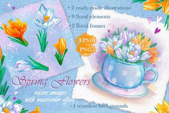 Spring Flowers. Watercolor Effect.