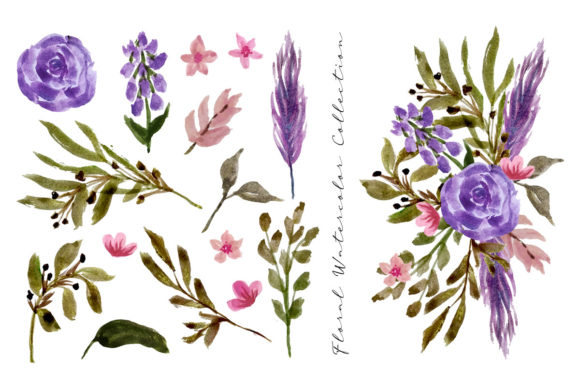 Violet Flower and Leaf Watercolor: Organic Illustrations