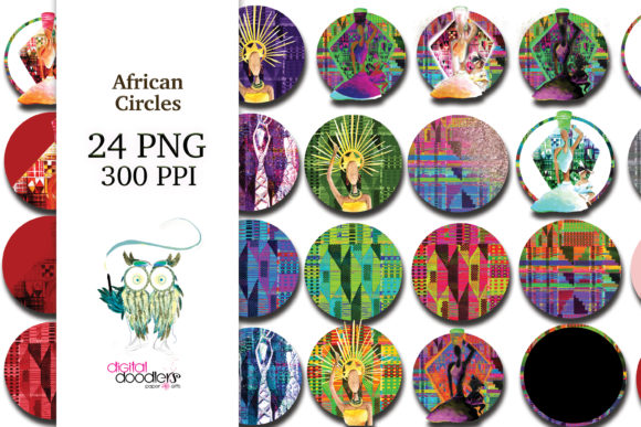 Watercolor African Kente Circles Illustrations