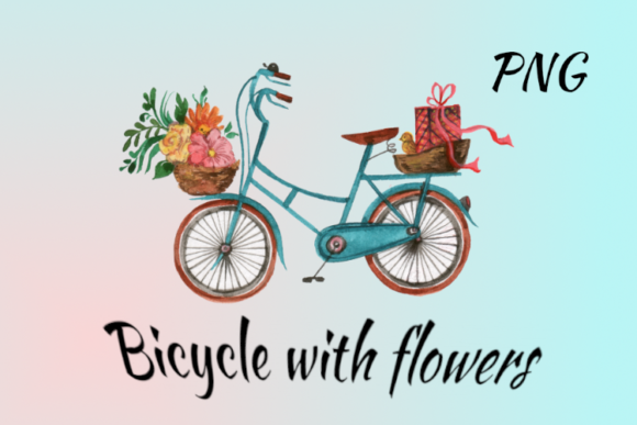 Watercolor Bicycle with Flowers Illustrations