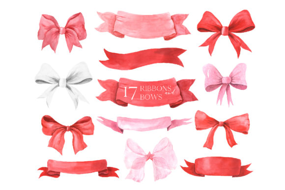 Watercolor Bows and Ribbons Clipart and Illustrations