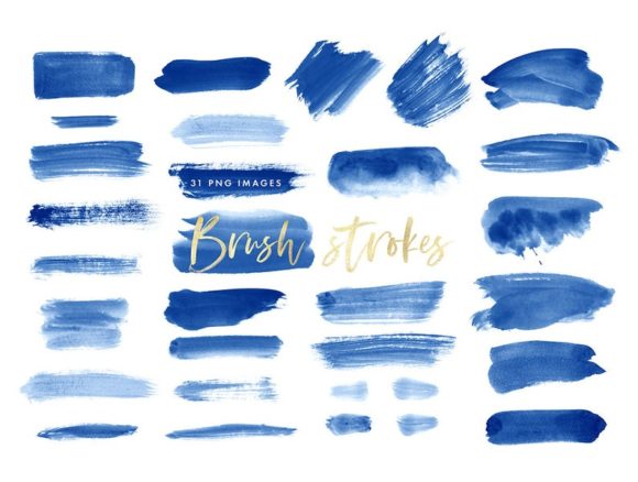 Watercolor Brush Strokes in Indigo Illustrations
