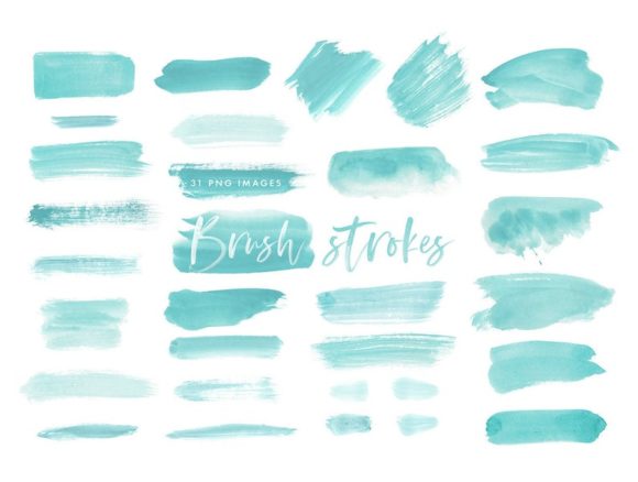 Watercolor Brush Strokes in Mint for Illustrations