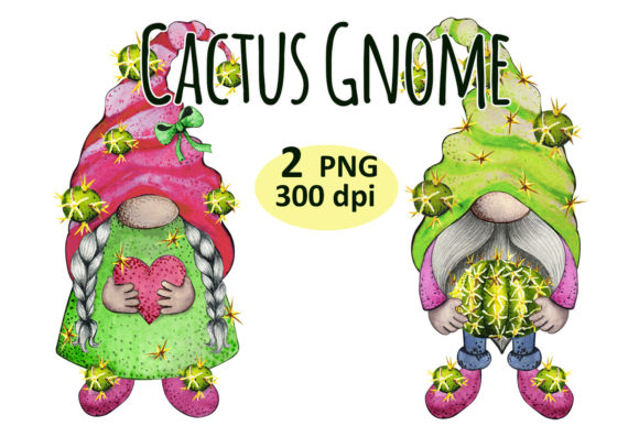 Watercolor Cactus Gnome Clipart Set Png