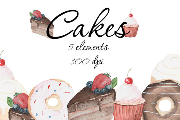 Watercolor Cake Clipart, Cake PNG, Illustrations