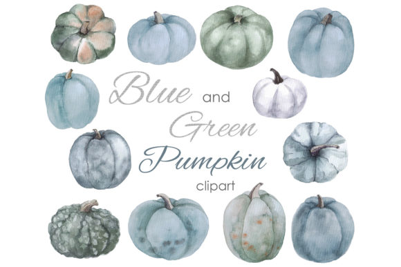 Watercolor Clipart. Blue Pumpkin Png