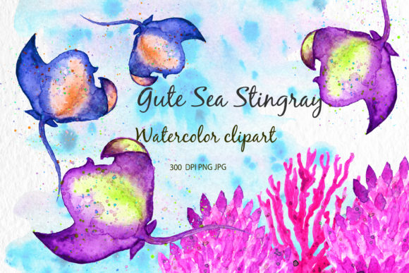 Watercolor Clipart Stingray Sea Animals Illustrations