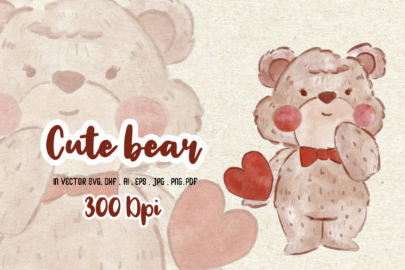 Watercolor Cute Bear Sublimation Illustrations