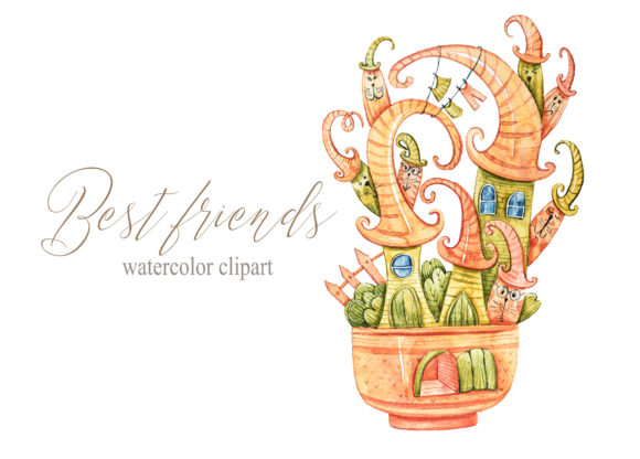 Watercolor Cute Nursery Cats Clipart and Illustrations