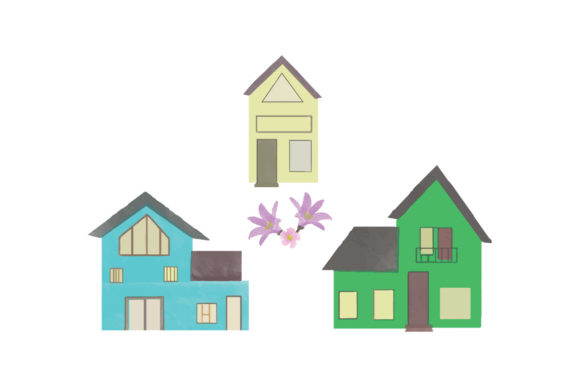 Watercolor Cute Style Floral House Set Illustrations