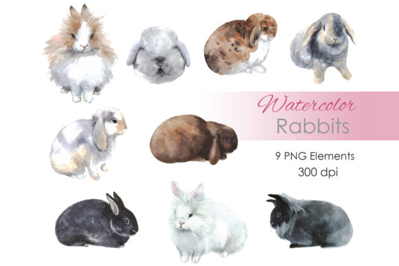 Watercolor Easter Clipart. Cute Bunnies