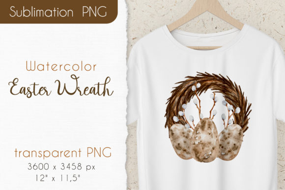Watercolor Easter Wreath Sublimation PNG and Illustrations