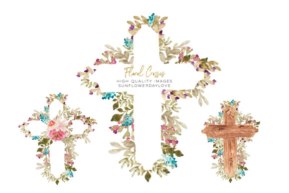Watercolor Floral Crosses Clipart Baptis