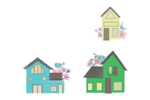 Watercolor Floral House Set Illustrations
