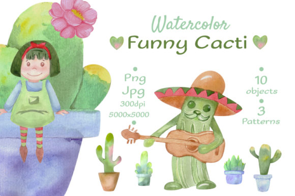 Watercolor Funny Cacti Illustrations