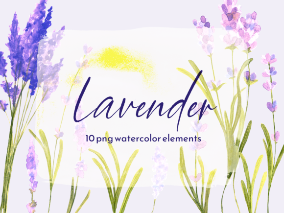 Watercolor Lavender Foliage Clipart Set