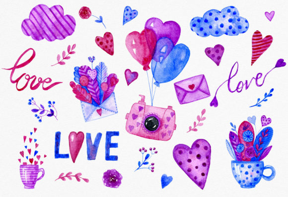 Watercolor Love Clipart Set