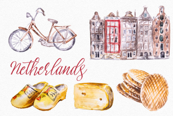 Watercolor Netherlands Clipart Set and Illustrations