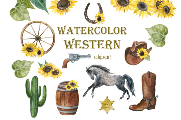 Western Watercolor Clipart: Illustrations for Sellers